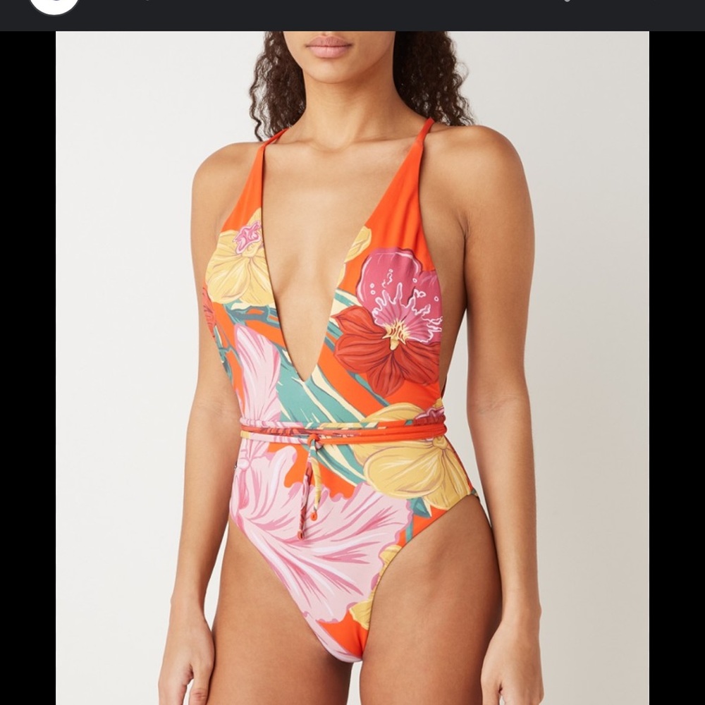 Maaji - reversible floral / tropical print plunging one piece SIZE M